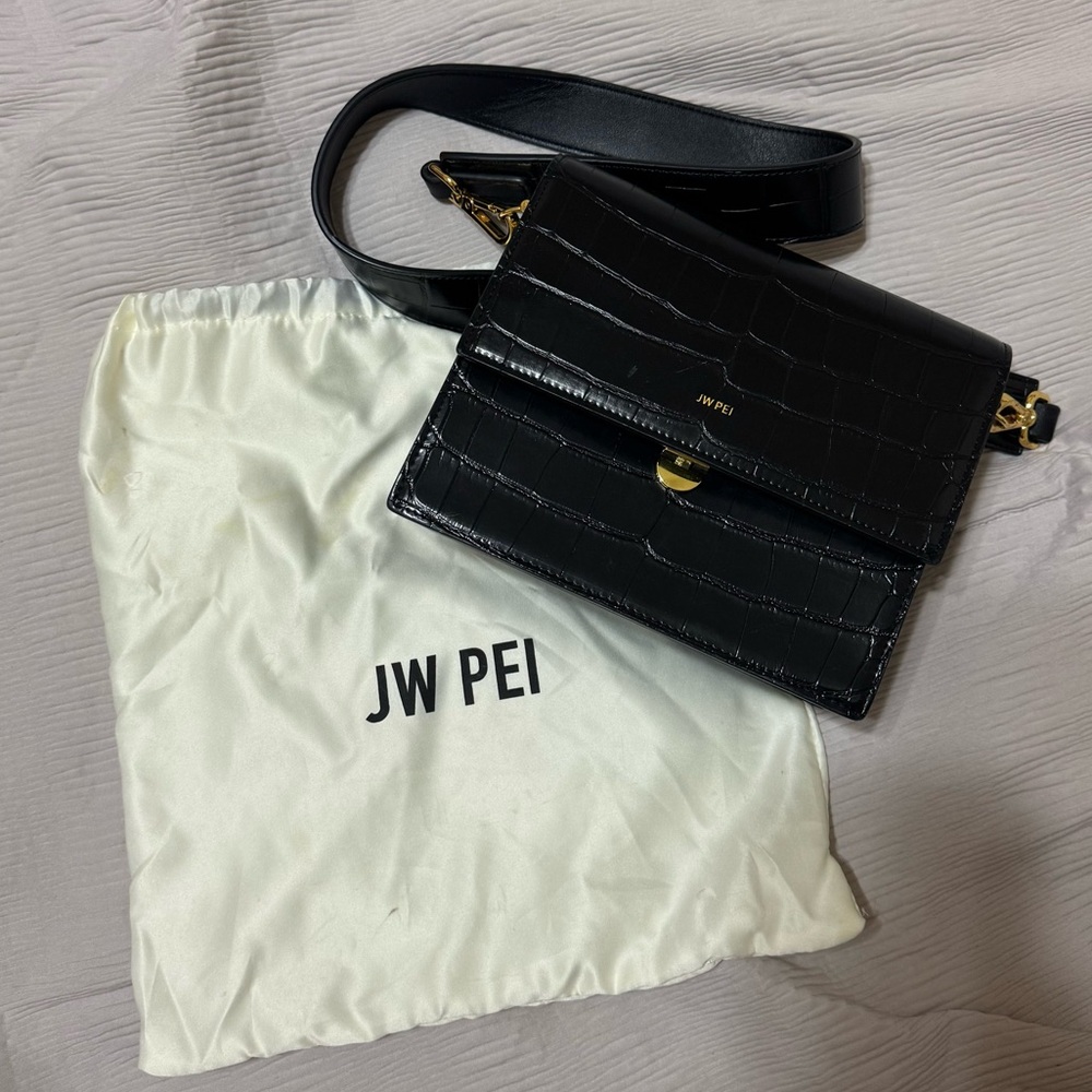JW PEI Mini Flap Bag - Black Croc